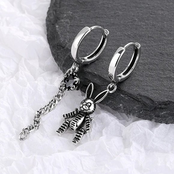 925 Sterling Silver Vintage Rabbit Hoop Earrings - Picture 2 of 10